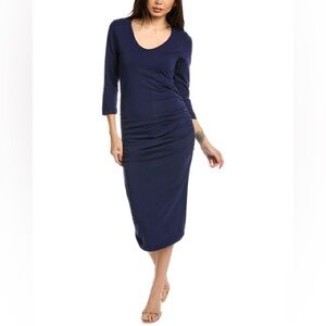 Michael Stars Ruched Navy Blue Long Sleeve Dress Size Large NWOT